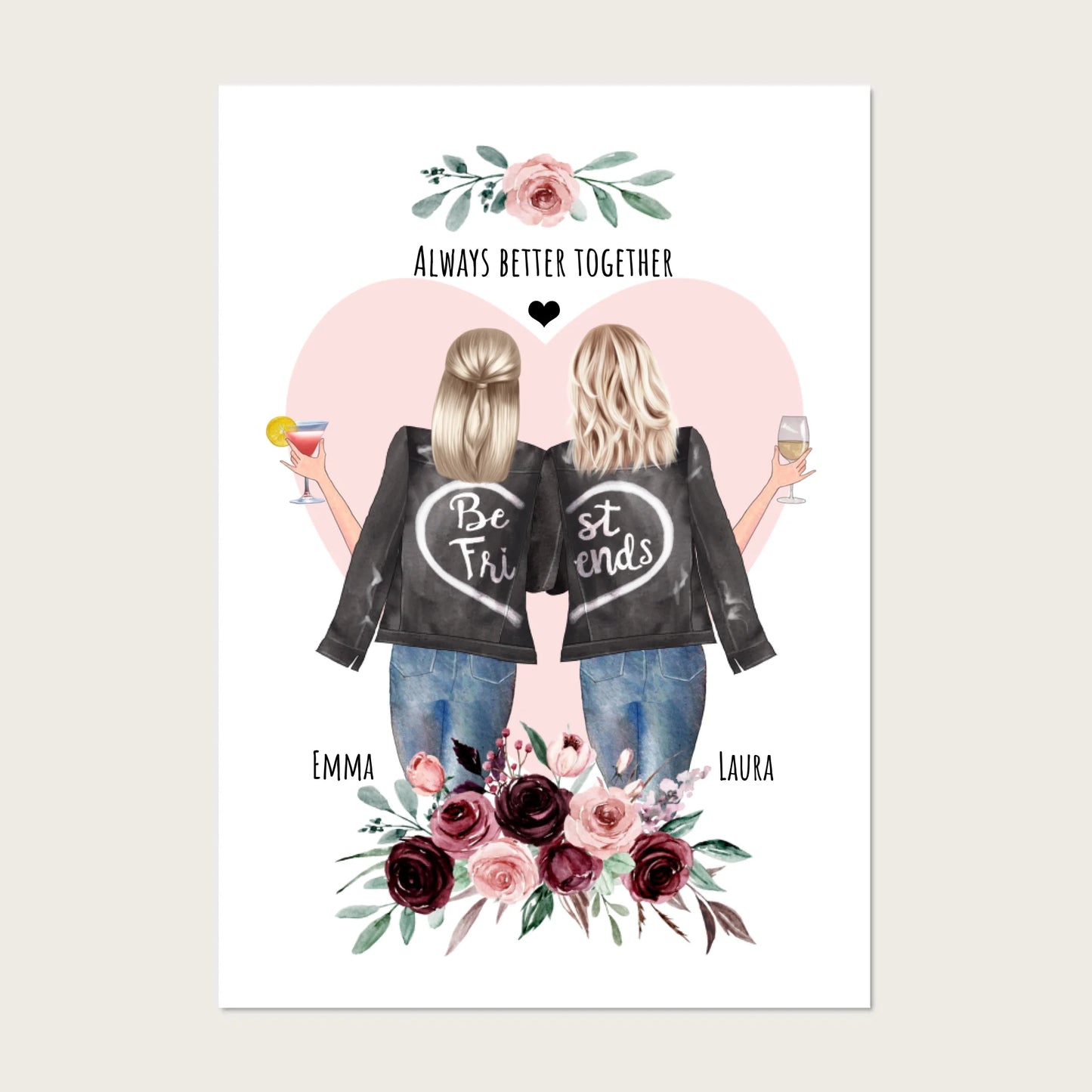 Beste Freundin Bild Geschenk mit Spruch personalisiert - 2 Frauen Geburtstagsgeschenk Poster - digitale Datei Digitale Datei zum Selberdrucken - kein Poster !!! Digitale Datei zum Selberdrucken - kein Poster 30x40 45x60 60x80 cm
