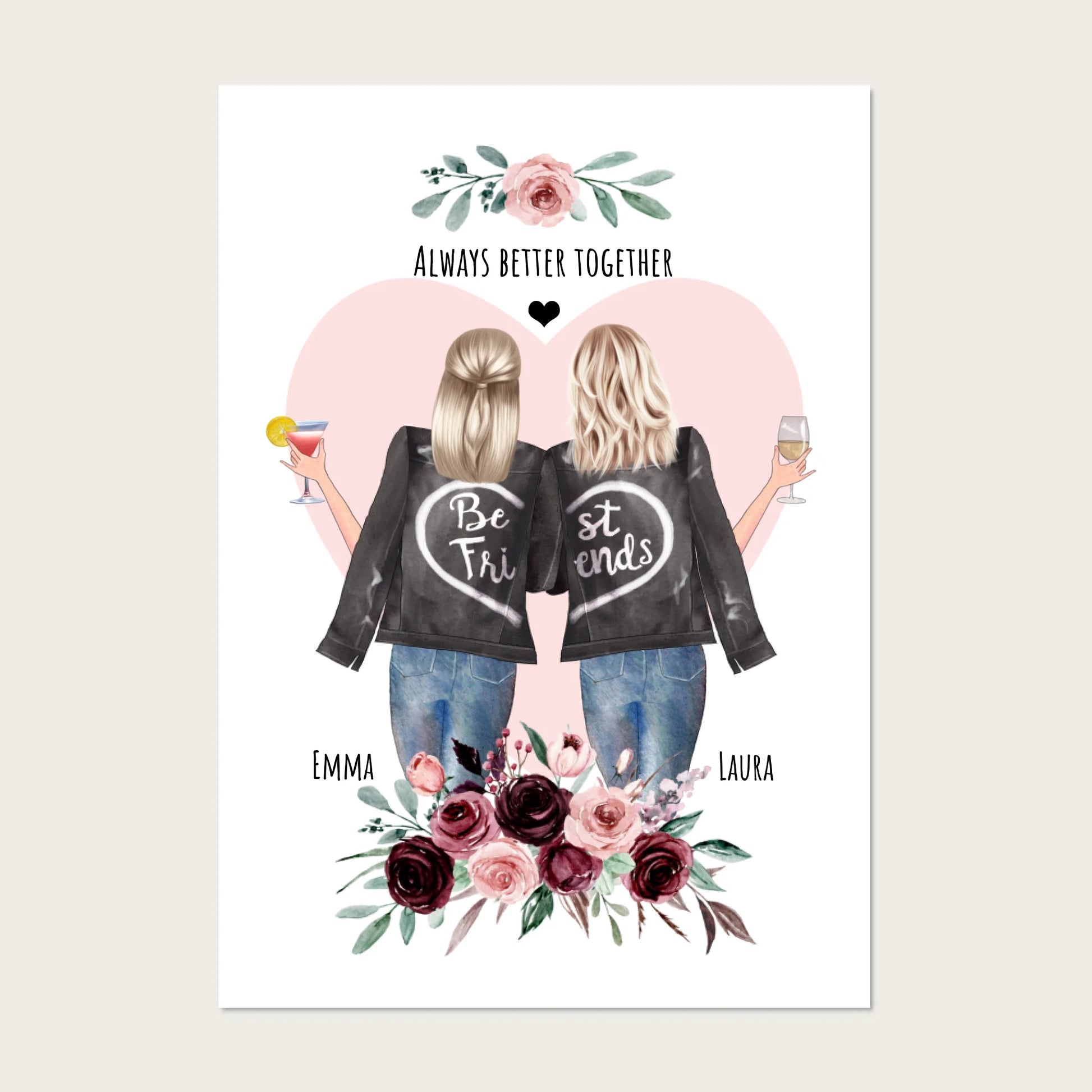 Beste Freundin Bild Geschenk mit Spruch personalisiert - 2 Frauen Geburtstagsgeschenk Poster - digitale Datei Digitale Datei zum Selberdrucken - kein Poster !!! Digitale Datei zum Selberdrucken - kein Poster 30x40 45x60 60x80 cm