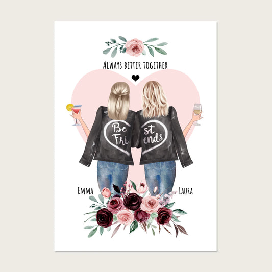 Beste Freundin Bild Geschenk mit Spruch personalisiert - 2 Frauen Geburtstagsgeschenk Poster - digitale Datei Digitale Datei zum Selberdrucken - kein Poster !!! Digitale Datei zum Selberdrucken - kein Poster 30x40 45x60 60x80 cm