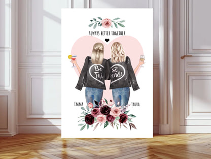 Beste Freundin Bild Geschenk mit Spruch personalisiert - 2 Frauen Geburtstagsgeschenk Poster - digitale Datei