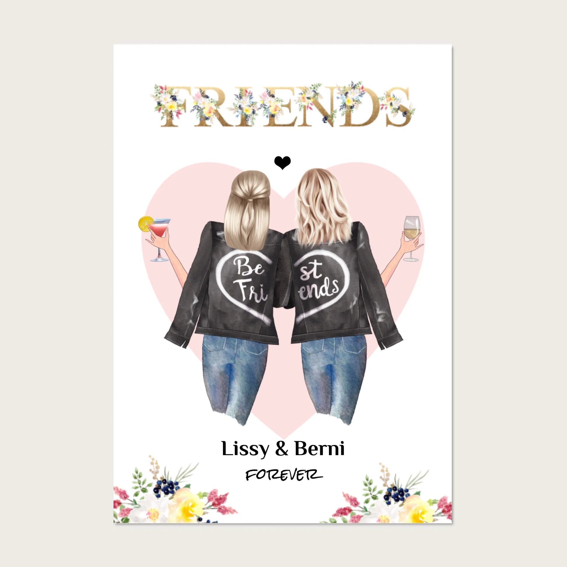 Beste Freundin Bild Geschenk - 2 Frauen Poster personalisiert - Geburtstagsgeschenk Weihnachtsgeschenk - digitale Datei Digitale Datei zum Selberdrucken - kein Poster !!! Digitale Datei zum Selberdrucken - kein Poster 30x40 45x60 60x80 cm