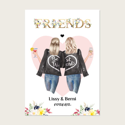 Beste Freundin Bild Geschenk - 2 Frauen Poster personalisiert - Geburtstagsgeschenk Weihnachtsgeschenk - digitale Datei Digitale Datei zum Selberdrucken - kein Poster !!! Digitale Datei zum Selberdrucken - kein Poster 30x40 45x60 60x80 cm