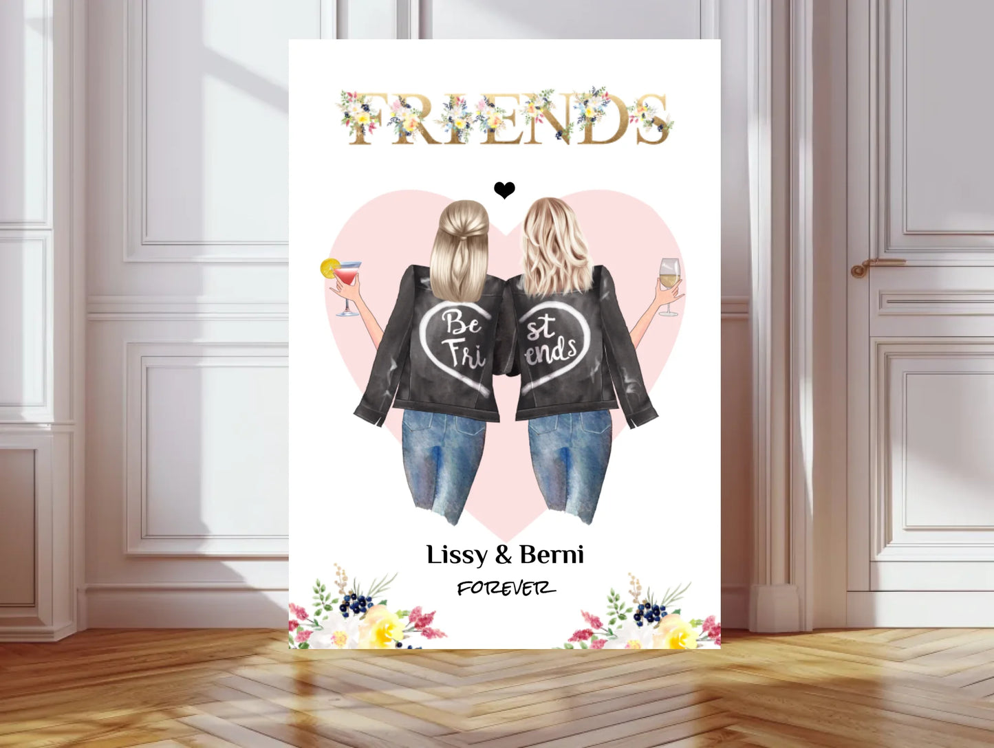 Beste Freundin Bild Geschenk - 2 Frauen Poster personalisiert - Geburtstagsgeschenk Weihnachtsgeschenk - digitale Datei