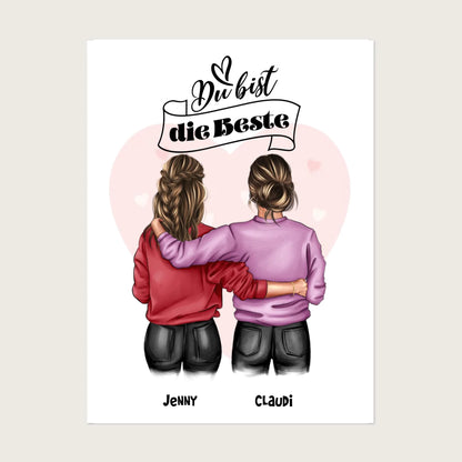 "Besties" 2 Beste Freundinnen Bild Geschenk - Personalisiertes Mädchen Poster - Digitale Datei Digitale Datei zum Selberdrucken - kein Poster !!! Digitale Datei zum Selberdrucken - kein Poster 30x40 45x60 60x80 cm