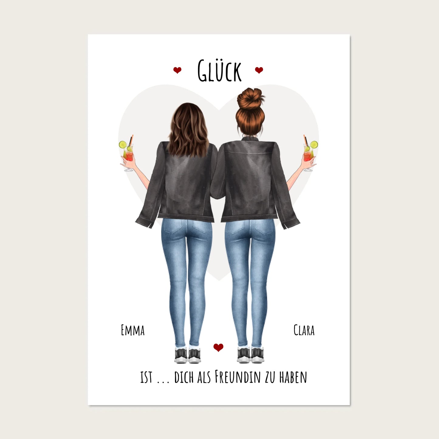 Personalisiertes Geschenk beste Freundin "Glück" Geburtstagsgeschenk Poster mit 2 Frauen gestalten - digitale Bild Datei Digitale Datei zum Selberdrucken - kein Poster !!! Digitale Datei zum Selberdrucken - kein Poster 30x40 45x60 60x80 cm