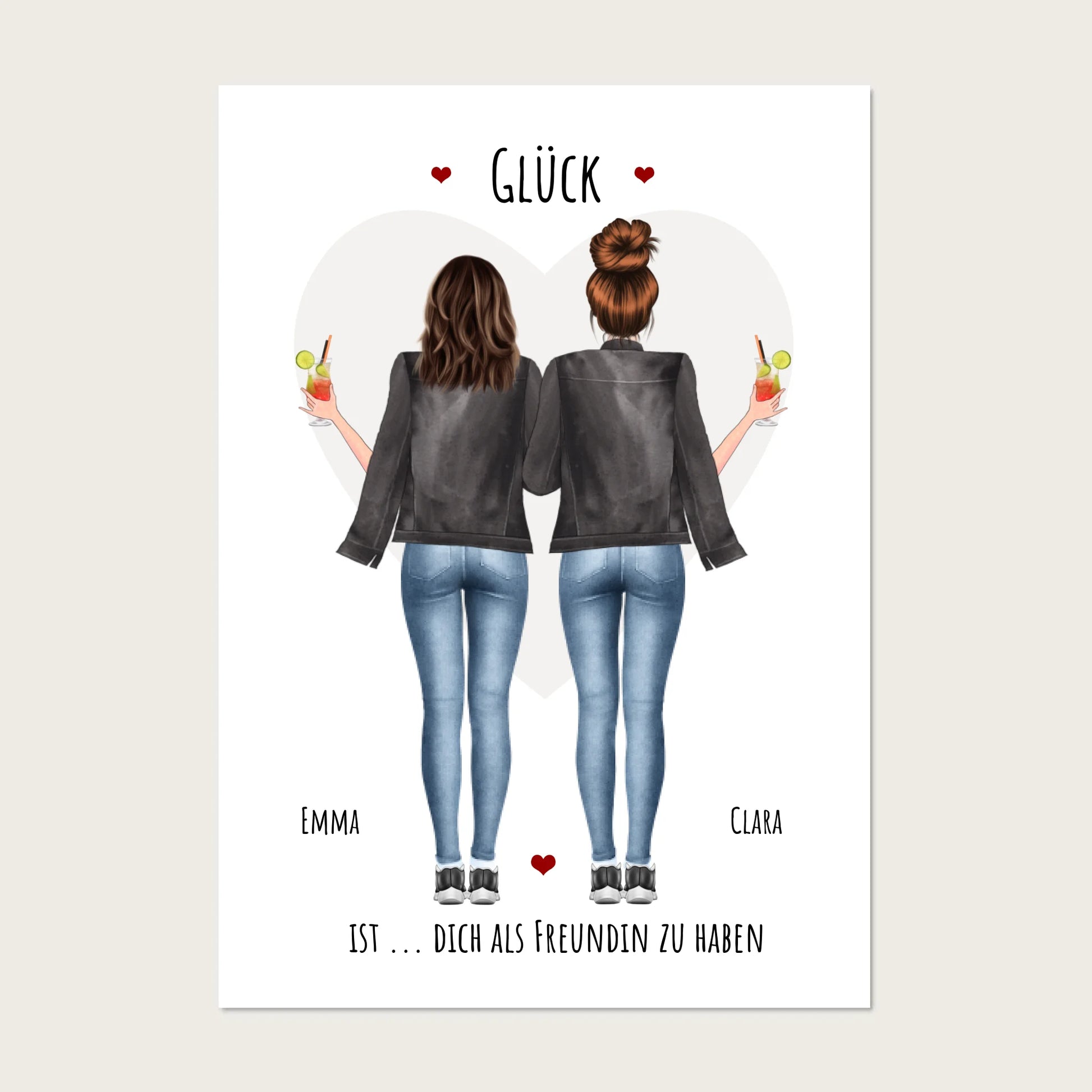Personalisiertes Geschenk beste Freundin "Glück" Geburtstagsgeschenk Poster mit 2 Frauen gestalten - digitale Bild Datei Digitale Datei zum Selberdrucken - kein Poster !!! Digitale Datei zum Selberdrucken - kein Poster 30x40 45x60 60x80 cm