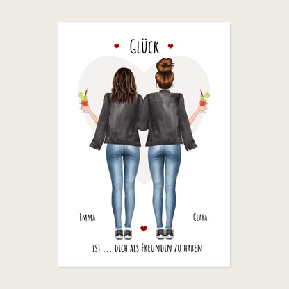 Personalisiertes Geschenk beste Freundin "Glück" Geburtstagsgeschenk Poster mit 2 Frauen gestalten - digitale Bild Datei Digitale Datei zum Selberdrucken - kein Poster !!! Digitale Datei zum Selberdrucken - kein Poster 30x40 45x60 60x80 cm