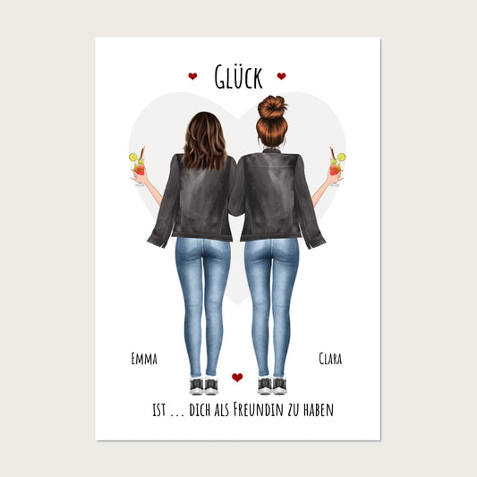 Personalisiertes Geschenk beste Freundin "Glück" Geburtstagsgeschenk Poster mit 2 Frauen gestalten - digitale Bild Datei Digitale Datei zum Selberdrucken - kein Poster !!! Digitale Datei zum Selberdrucken - kein Poster 30x40 45x60 60x80 cm