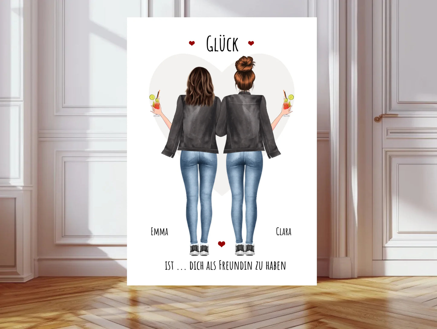 Personalisiertes Geschenk beste Freundin "Glück" Geburtstagsgeschenk Poster mit 2 Frauen gestalten - digitale Bild Datei