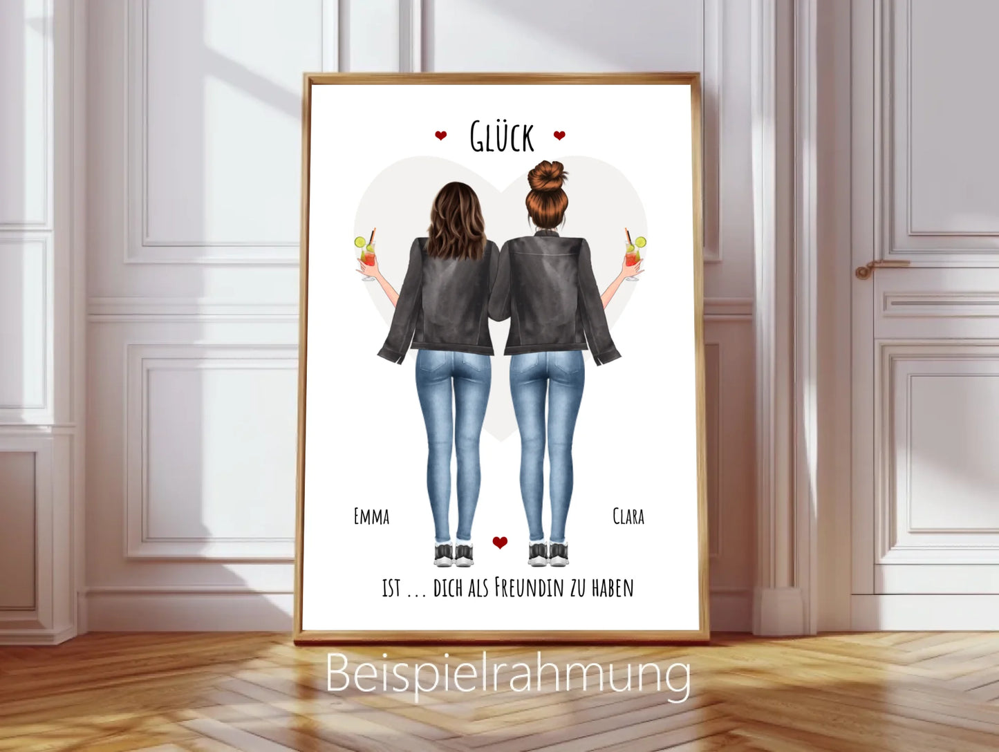 Personalisiertes Geschenk beste Freundin "Glück" Geburtstagsgeschenk Poster mit 2 Frauen gestalten - digitale Bild Datei