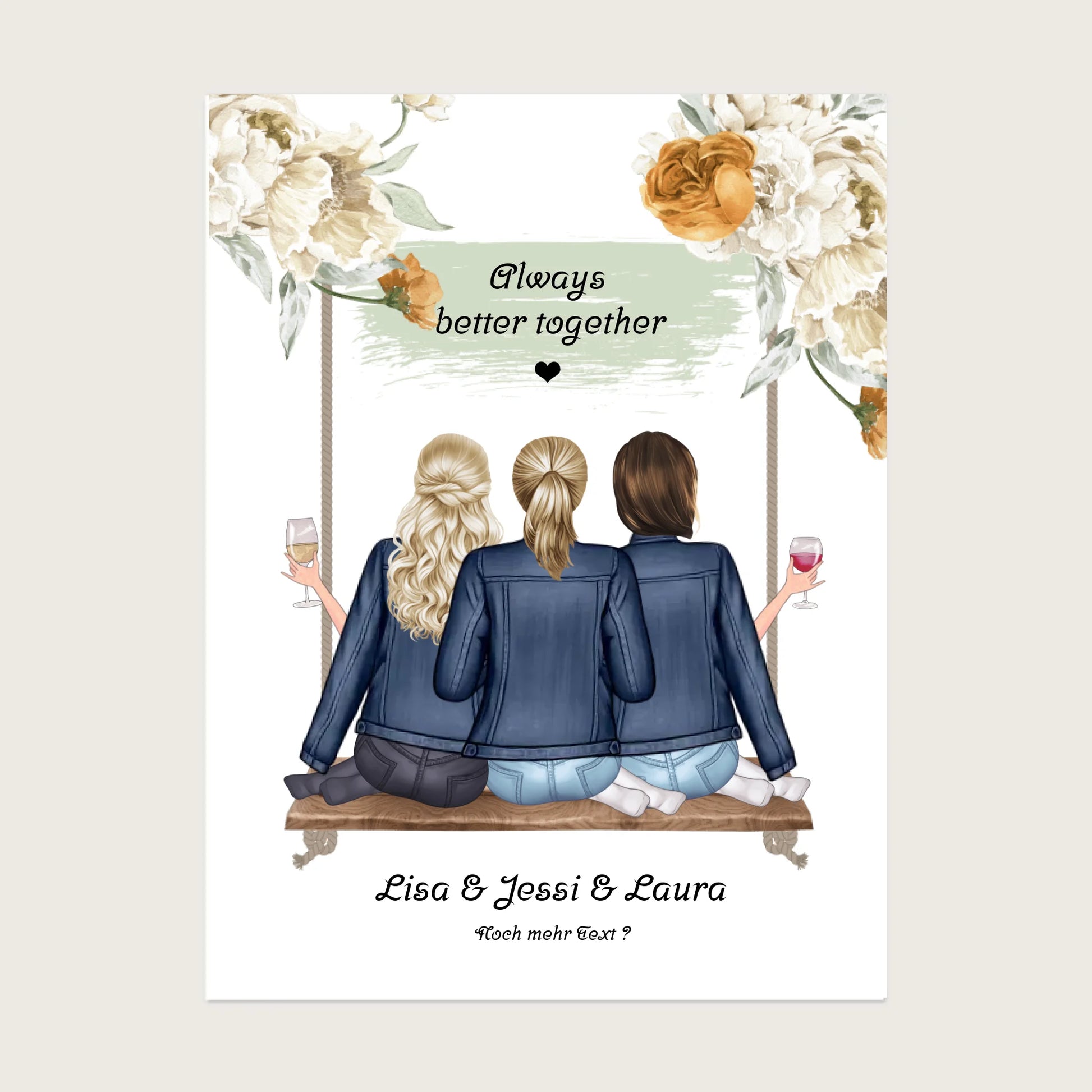 3 beste Freunde Bild Geschenk - Poster mit 3 Frauen gestalten - digitale Datei Digitale Datei zum Selberdrucken - kein Poster !!! Digitale Datei zum Selberdrucken - kein Poster 30x40 45x60 60x80 cm