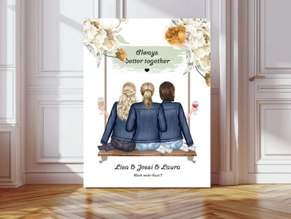 3 beste Freunde Bild Geschenk - Poster mit 3 Frauen gestalten - digitale Datei