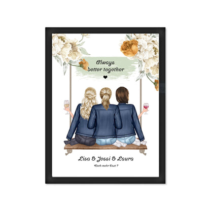 3 beste Freunde Bild Geschenk - Poster mit 3 Frauen gestalten - digitale Datei