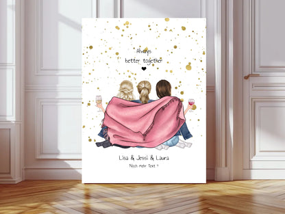 3 beste Freunde Bild Geschenk - Poster mit 3 Freundinnen gestalten - digitale Datei