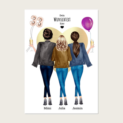 Personalisiertes "Beste Freunde Bild Geschenk" Geburtstagsgeschenk Poster mit 3 Freundinnen - digitale Datei Digitale Datei zum Selberdrucken - kein Poster !!! Digitale Datei zum Selberdrucken - kein Poster 30x40 45x60 60x80 cm