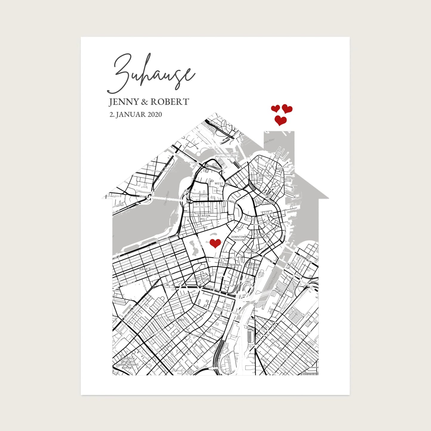 Personalisiertes "Zuhause" Stadtplan Koordinaten Poster Geschenk mit Namen und Datum - digitale Datei Digitale Datei zum Selberdrucken - kein Poster !!! Digitale Datei zum Selberdrucken - kein Poster 30x40 45x60 60x80 cm