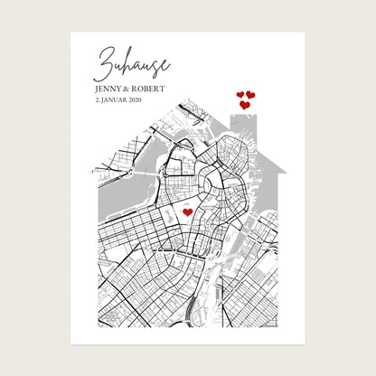 Personalisiertes "Zuhause" Stadtplan Koordinaten Poster Geschenk mit Namen und Datum - digitale Datei Digitale Datei zum Selberdrucken - kein Poster !!! Digitale Datei zum Selberdrucken - kein Poster 30x40 45x60 60x80 cm