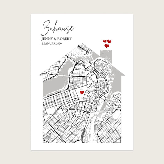 Personalisiertes "Zuhause" Stadtplan Koordinaten Poster Geschenk mit Namen und Datum - digitale Datei Digitale Datei zum Selberdrucken - kein Poster !!! Digitale Datei zum Selberdrucken - kein Poster 30x40 45x60 60x80 cm