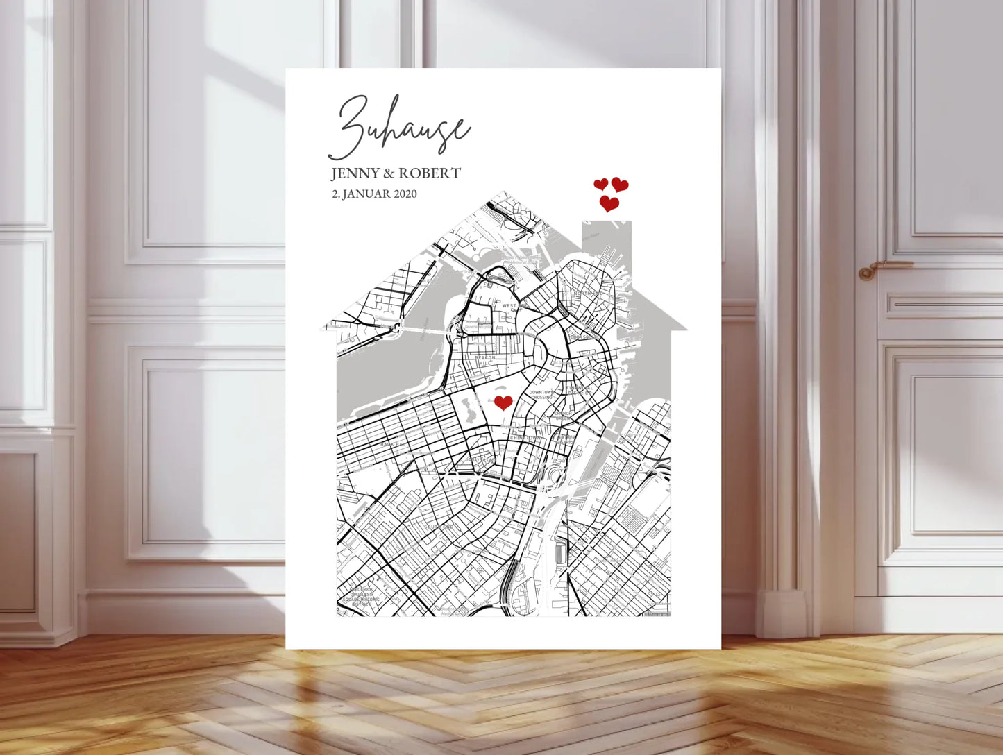 Personalisiertes "Zuhause" Stadtplan Koordinaten Poster Geschenk mit Namen und Datum - digitale Datei