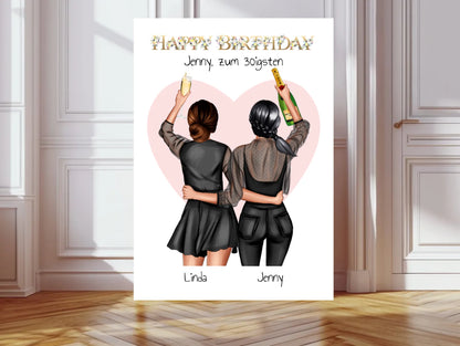 Personalisiertes "Beste Freundin Bild Geschenk 30. Geburtstag" Geburtstagsgeschenk Poster mit 2 Frauen - digitale Datei