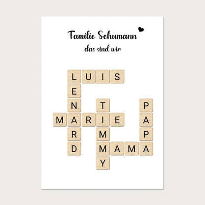 Weihnachtsgeschenk Familie - Personalisiertes Scrabble Bild Geschenk, Familienbild mit Familiennamen, Geburtstagsgeschenk Poster Poster
