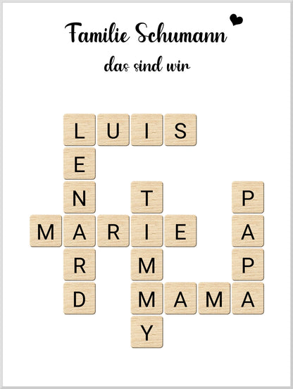 Weihnachtsgeschenk Familie - Personalisiertes Scrabble Bild Geschenk, Familienbild mit Familiennamen, Geburtstagsgeschenk Leinwanddruck Leinwandbild