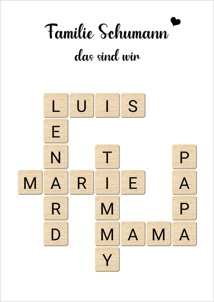 Weihnachtsgeschenk Familie - Personalisiertes Scrabble Bild Geschenk, Familienbild mit Familiennamen, Geburtstagsgeschenk !!! Digitale Datei zum Selberdrucken - kein Poster !!! Digitale Datei zum Selberdrucken - kein Poster A4 A3 A2