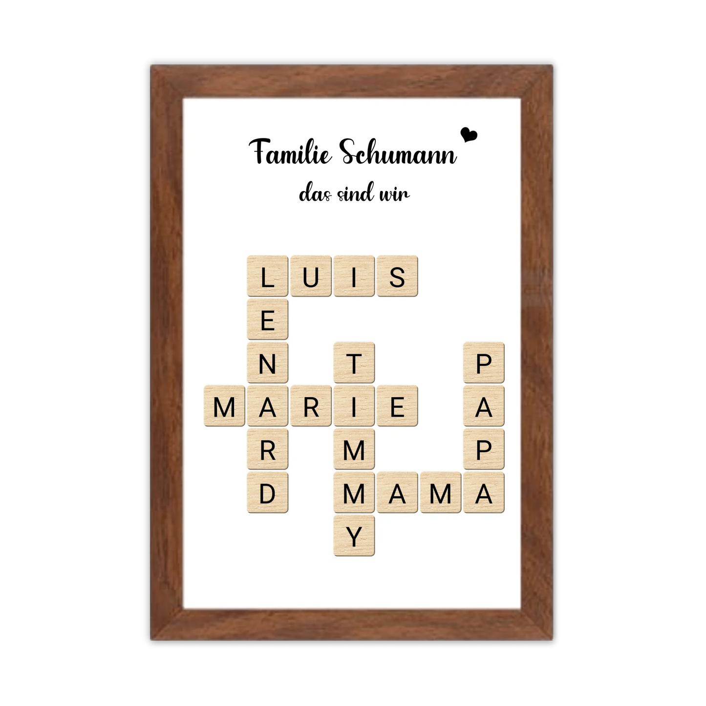 Weihnachtsgeschenk Familie - Personalisiertes Scrabble Bild Geschenk, Familienbild mit Familiennamen, Geburtstagsgeschenk Gerahmtes Poster Walnussflair Walnussflair