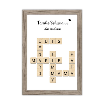 Weihnachtsgeschenk Familie - Personalisiertes Scrabble Bild Geschenk, Familienbild mit Familiennamen, Geburtstagsgeschenk Gerahmtes Poster Eichenflair Eichenflair