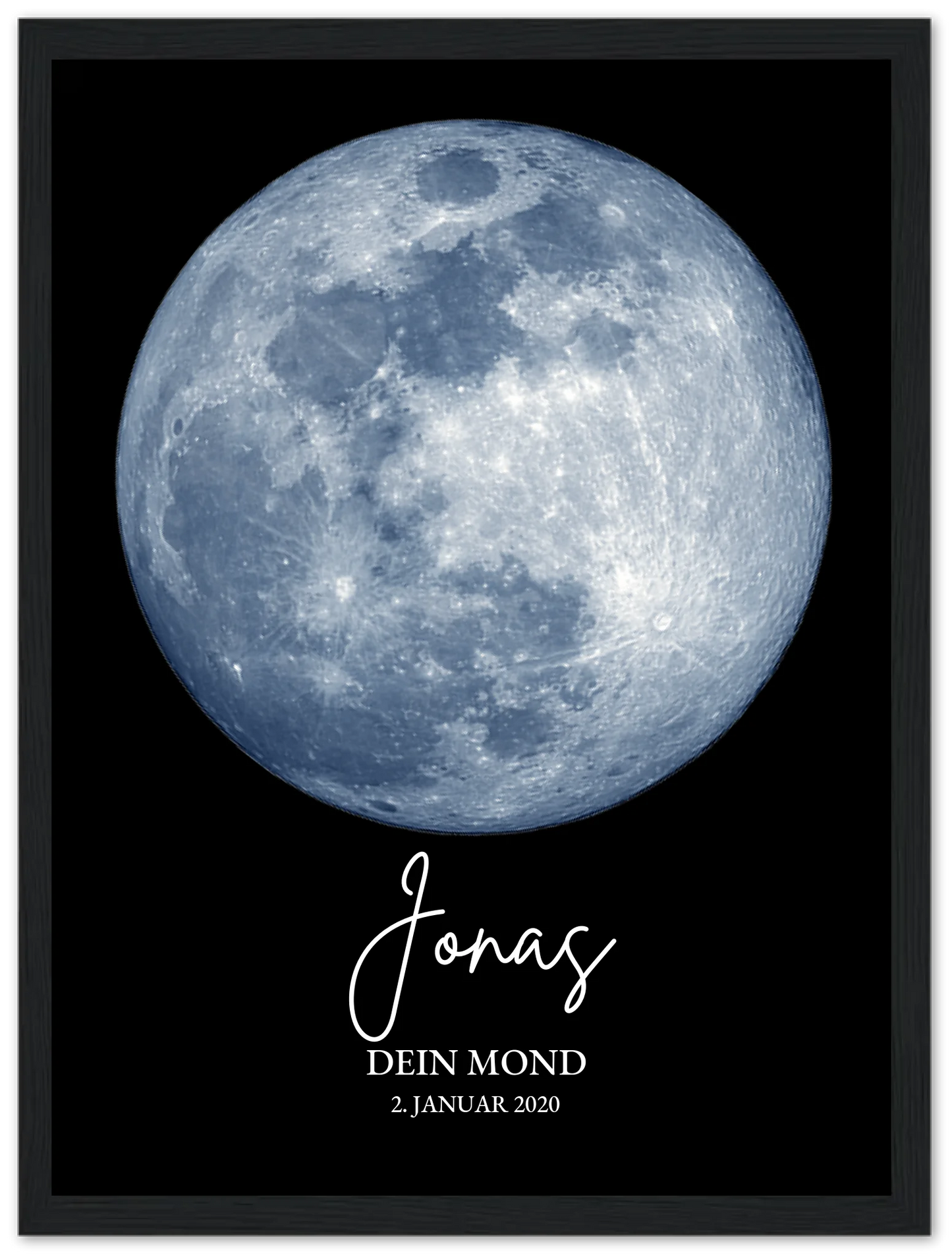 Personalisiertes Mondphasen-Poster - zur Geburt, Taufe oder besonderem Datum Premium Matte Paper Wooden Framed Poster - Black - Vertical Gerahmtes Poster