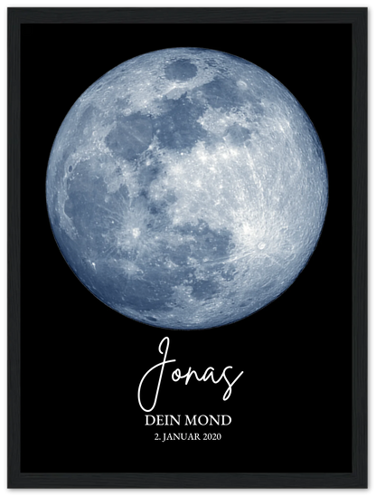 Personalisiertes Mondphasen-Poster - zur Geburt, Taufe oder besonderem Datum Premium Matte Paper Wooden Framed Poster - Black - Vertical Gerahmtes Poster