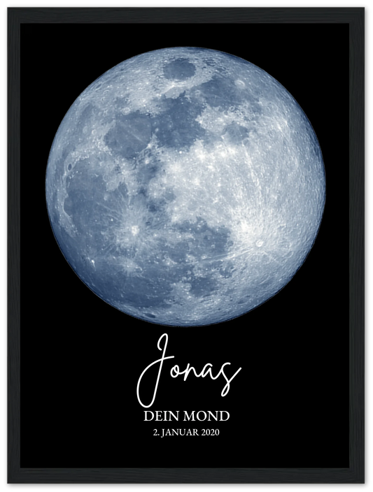 Personalisiertes Mondphasen-Poster - zur Geburt, Taufe oder besonderem Datum Premium Matte Paper Wooden Framed Poster - Black - Vertical Gerahmtes Poster