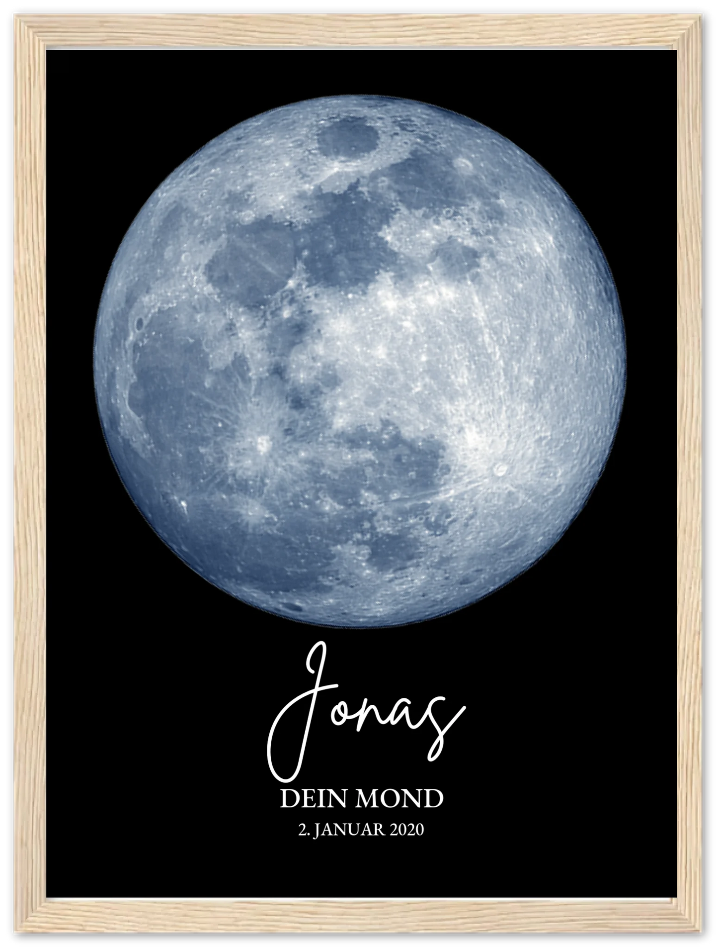 Personalisiertes Mondphasen-Poster - zur Geburt, Taufe oder besonderem Datum Premium Matte Paper Wooden Framed Poster - Wood - Vertical Gerahmtes Poster