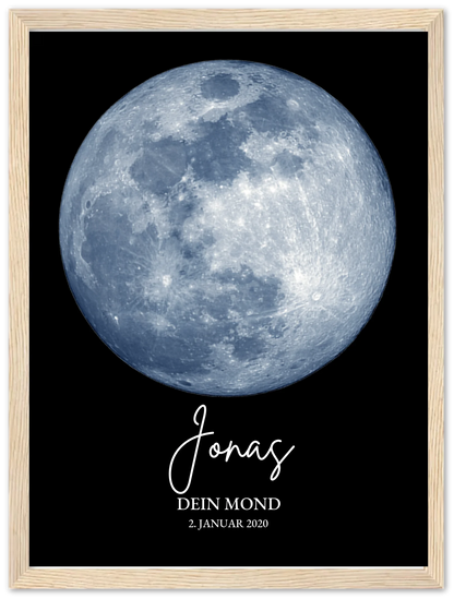 Personalisiertes Mondphasen-Poster - zur Geburt, Taufe oder besonderem Datum Premium Matte Paper Wooden Framed Poster - Wood - Vertical Gerahmtes Poster