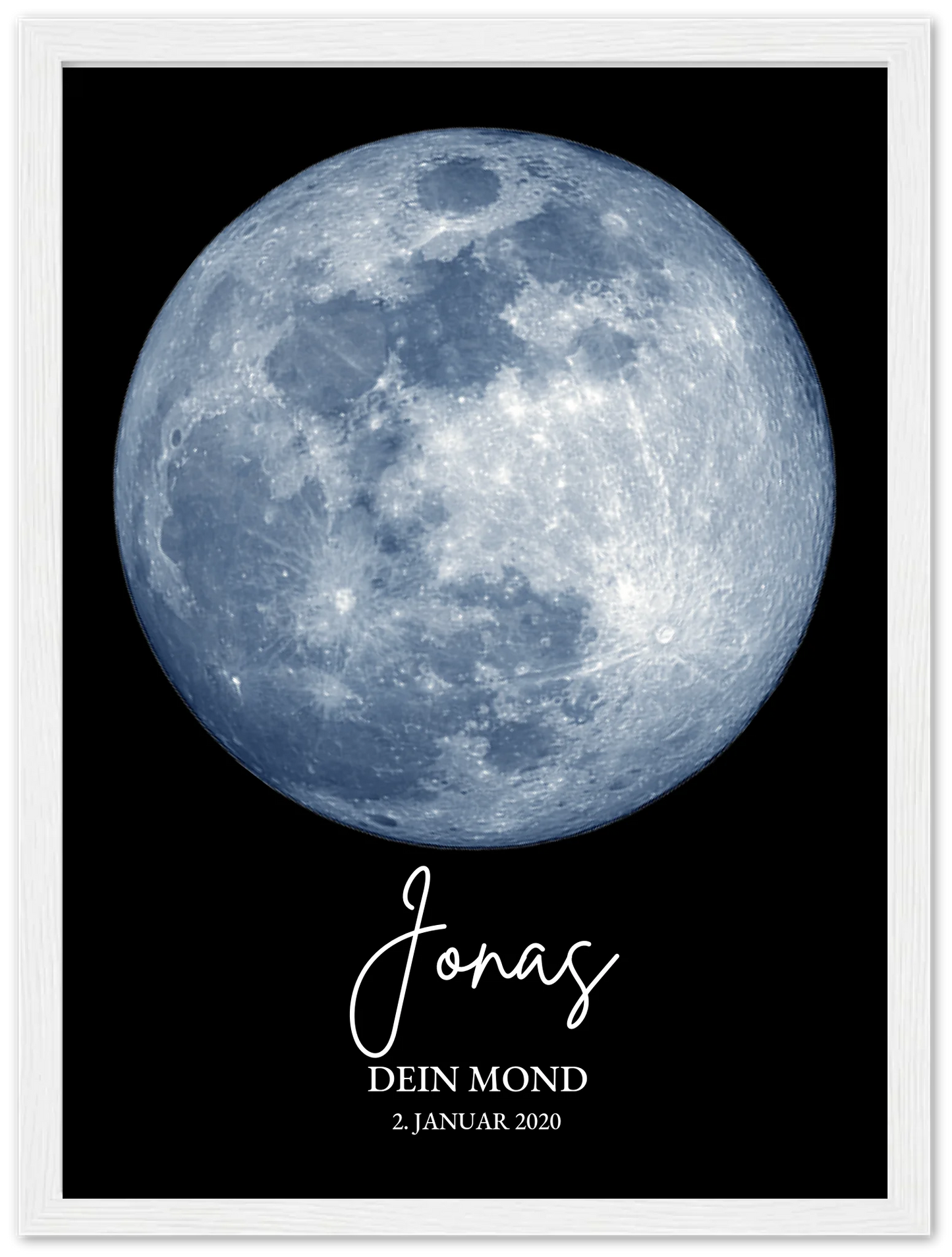 Personalisiertes Mondphasen-Poster - zur Geburt, Taufe oder besonderem Datum Premium Matte Paper Wooden Framed Poster - White - Vertical Gerahmtes Poster