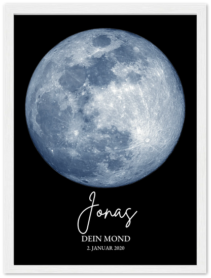 Personalisiertes Mondphasen-Poster - zur Geburt, Taufe oder besonderem Datum Premium Matte Paper Wooden Framed Poster - White - Vertical Gerahmtes Poster
