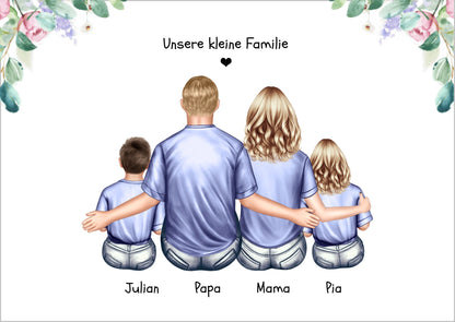 Geschenk Familie Familienposter, Familienbild mit 2 + 3 Kindern + Baby - Geschenk Papa, Mama zum Vatertag, Muttertag, Vatertagsgeschenk Geburtstagsgeschenk, Weihnachtsgeschenk Poster Poster