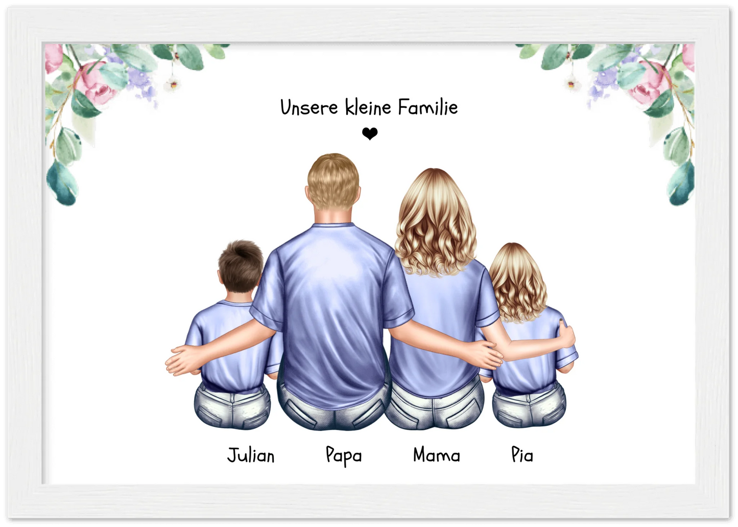 Geschenk Familie Familienposter, Familienbild mit 2 + 3 Kindern + Baby - Geschenk Papa, Mama zum Vatertag, Muttertag, Vatertagsgeschenk Geburtstagsgeschenk, Weihnachtsgeschenk Premium Matte Paper Wooden Framed Poster - White - Vertical Gerahmtes Poster A4 21x29.7 cm