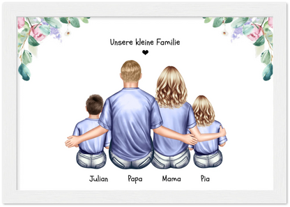Geschenk Familie Familienposter, Familienbild mit 2 + 3 Kindern + Baby - Geschenk Papa, Mama zum Vatertag, Muttertag, Vatertagsgeschenk Geburtstagsgeschenk, Weihnachtsgeschenk Premium Matte Paper Wooden Framed Poster - White - Vertical Gerahmtes Poster A4 21x29.7 cm