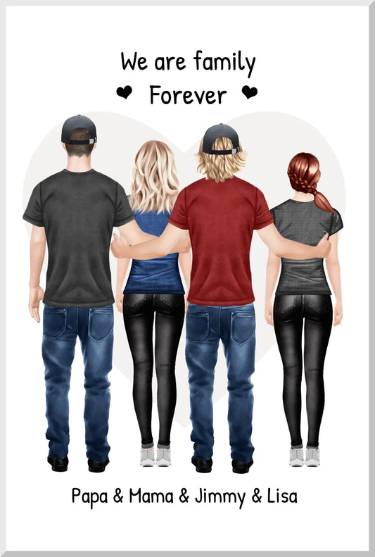 Personalisiertes beste Freunde Poster Geschenk Familie - Familienbild / Freundebild 4 Erwachsene - Familienportrait - We are family Leinwanddruck Leinwandbild