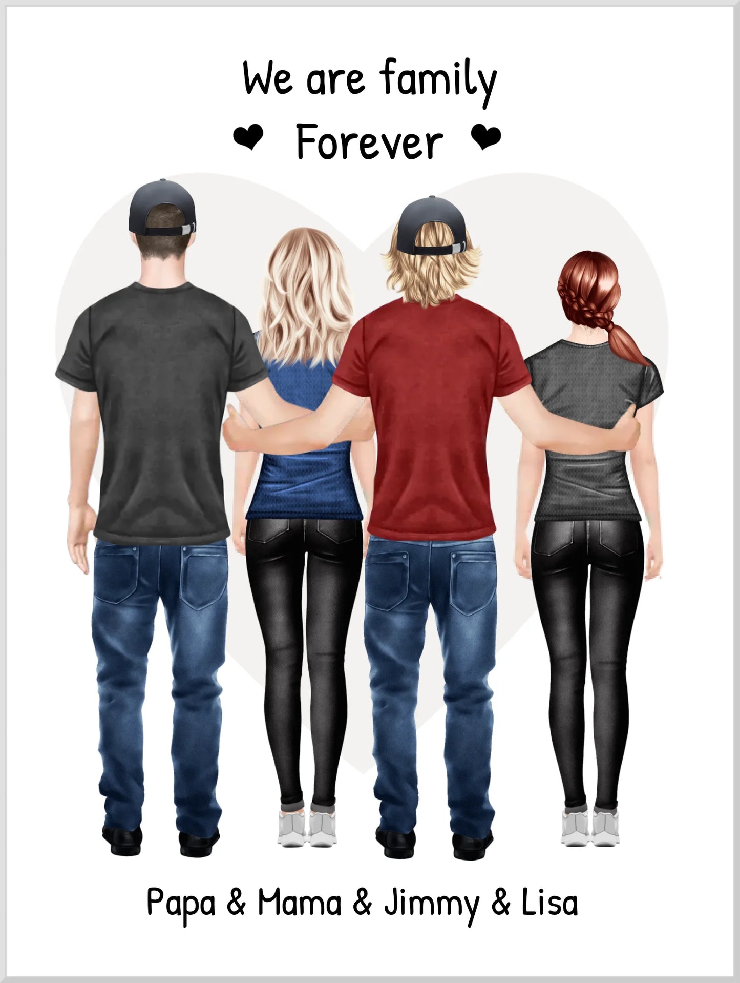 Personalisiertes beste Freunde Poster Geschenk Familie - Familienbild / Freundebild 4 Erwachsene - Familienportrait - We are family Leinwanddruck Leinwandbild