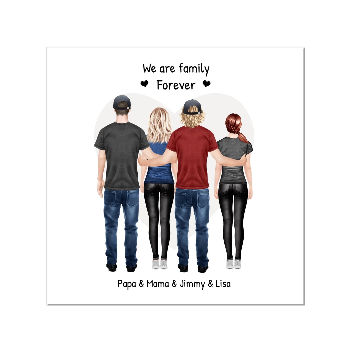 Personalisiertes beste Freunde Poster Geschenk Familie - Familienbild / Freundebild 4 Erwachsene - Familienportrait - We are family Leinwanddruck Leinwandbild