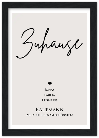 "ZUHAUSE" Poster personalisiert | Familien Bild Geschenk mit Namen und Datum Premium Matte Paper Wooden Framed Poster - Black - Vertical Gerahmtes Poster