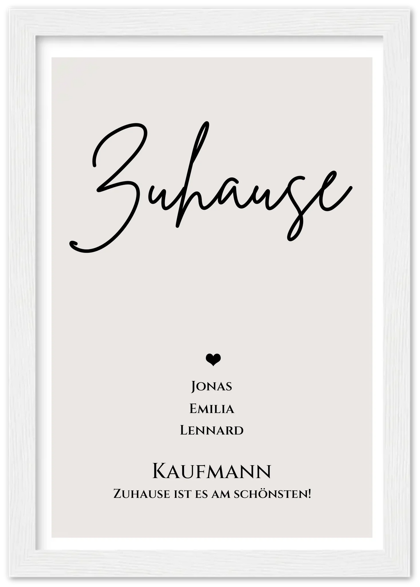 "ZUHAUSE" Poster personalisiert | Familien Bild Geschenk mit Namen und Datum Premium Matte Paper Wooden Framed Poster - White - Vertical Gerahmtes Poster