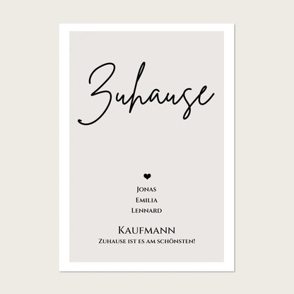 "ZUHAUSE" Poster personalisiert | Familien Bild Geschenk mit Namen und Datum Poster Poster