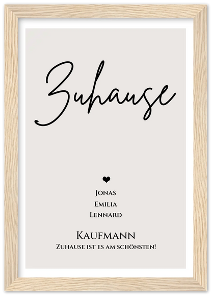 "ZUHAUSE" Poster personalisiert | Familien Bild Geschenk mit Namen und Datum Premium Matte Paper Wooden Framed Poster - Wood - Vertical Gerahmtes Poster