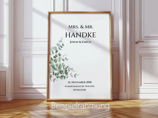 Personalisiertes Hochzeitsposter "Just Married" | "Mr. & Mrs." Hochzeitsgeschenk mit Namen und Datum