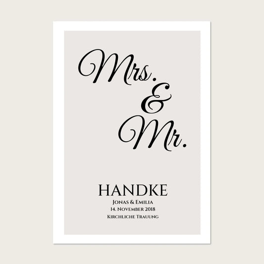 "Mr. & Mrs." Personalisiertes Hochzeitsposter | Hochzeitsgeschenk Bild mit Namen und Datum Poster Poster