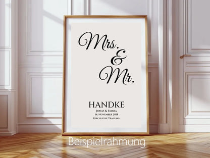 "Mr. & Mrs." Personalisiertes Hochzeitsposter | Hochzeitsgeschenk Bild mit Namen und Datum