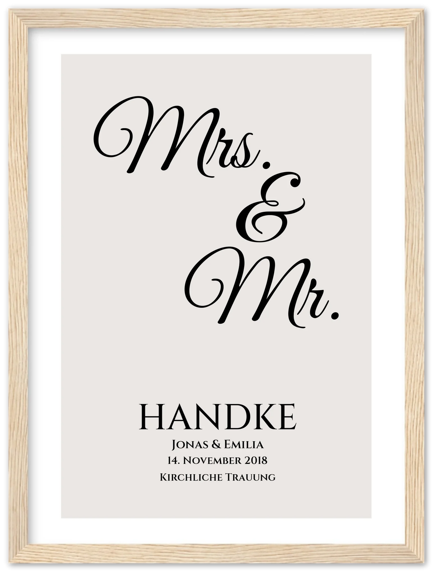 "Mr. & Mrs." Personalisiertes Hochzeitsposter | Hochzeitsgeschenk Bild mit Namen und Datum Premium Matte Paper Wooden Framed Poster - Wood - Vertical Gerahmtes Poster